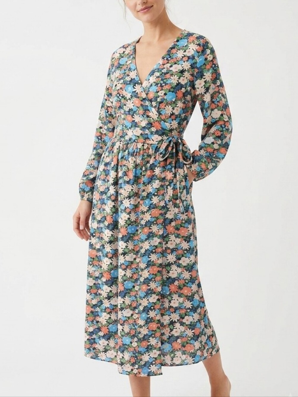 Compañía Fantástica Floral Wrap Maxi Dress Small Long Sleeve Viscose